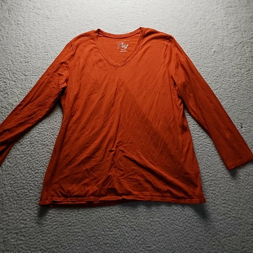 Just My Size Shirt Womens Plus 2X Orange V Neck Long Sleeve Solid Jersey Top